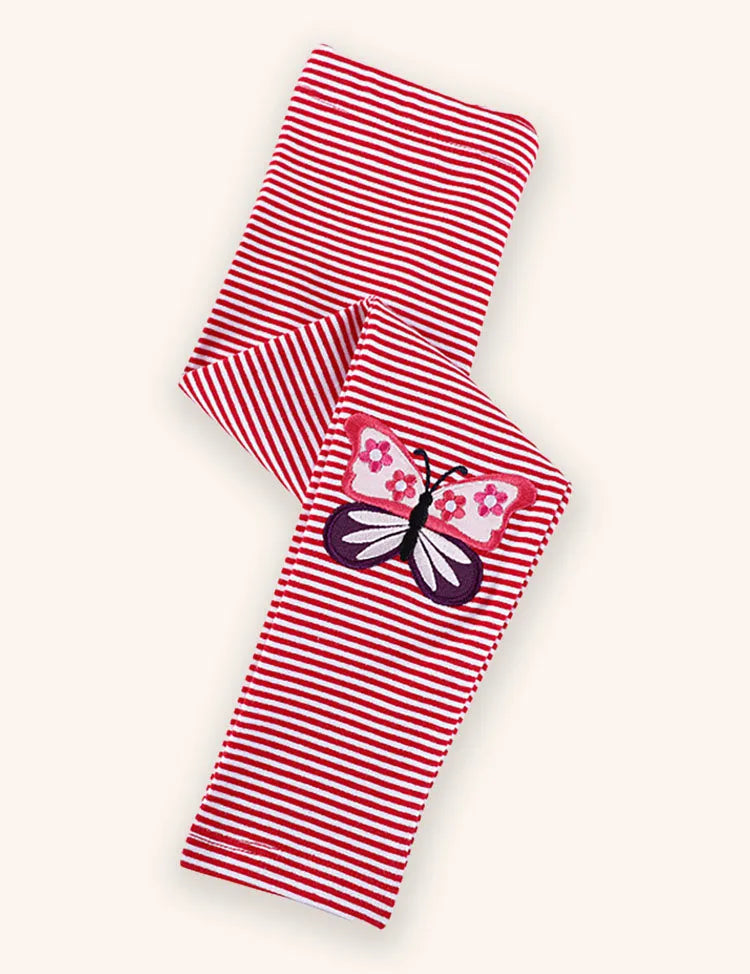 Butterfly Applique Striped Leggings