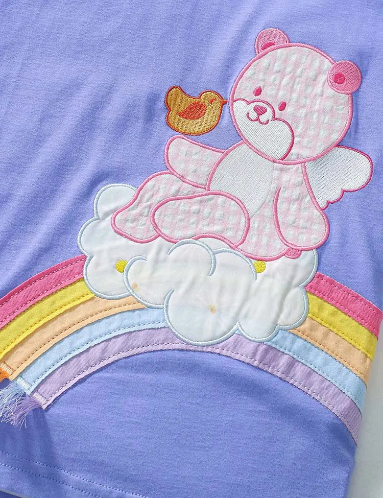 Bear Rainbow Applique Cotton T-shirt Set