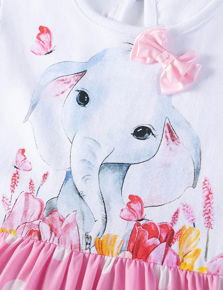 Baby Elephant Bow Printed Dress