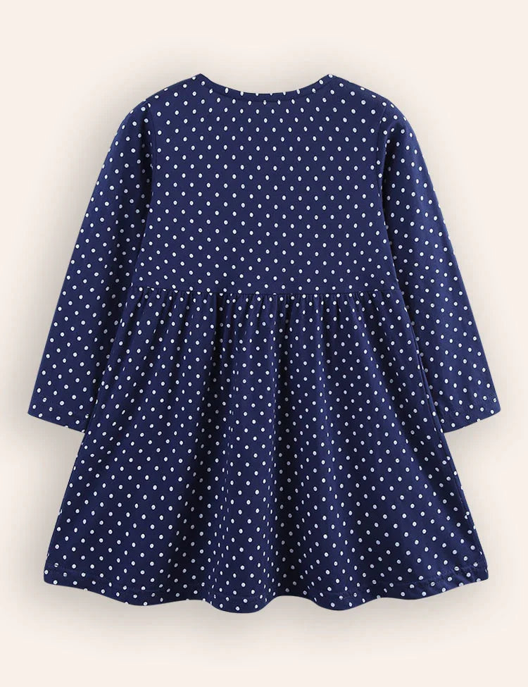 Blue Butterfly Appliqué Button Front Dress