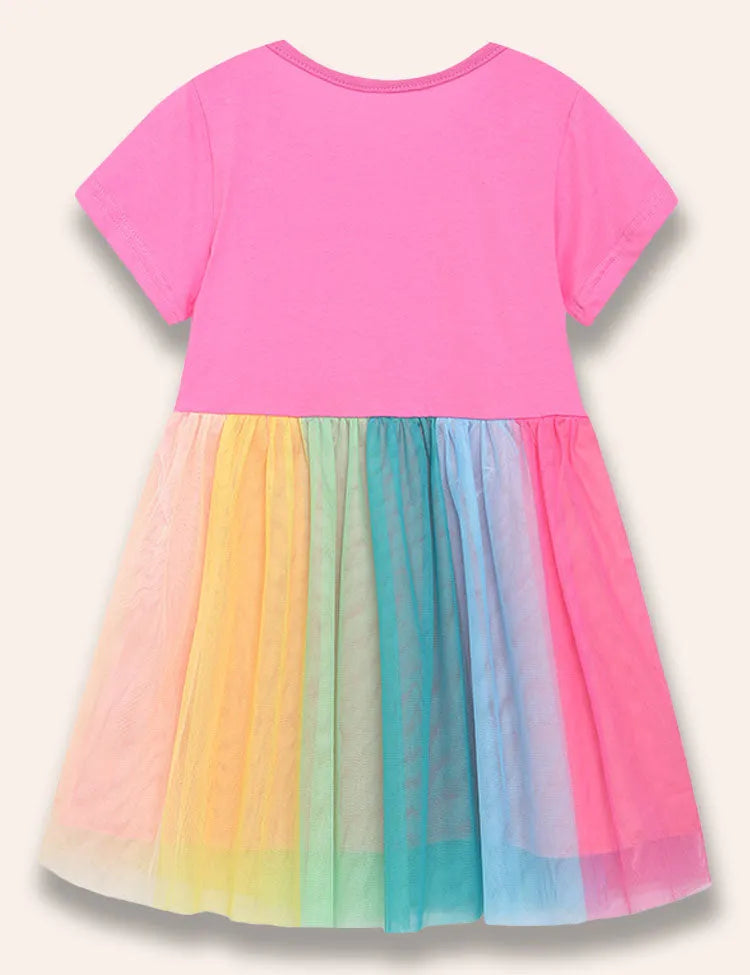 Shining Butterfly Printed Rainbow Tulle Dress