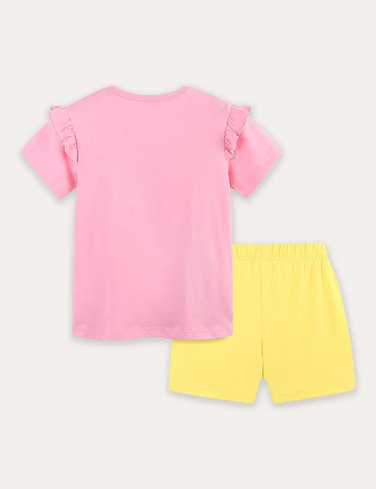 Baby Elephant Embroidery Short Sleeve T-Shirt and Shorts Set