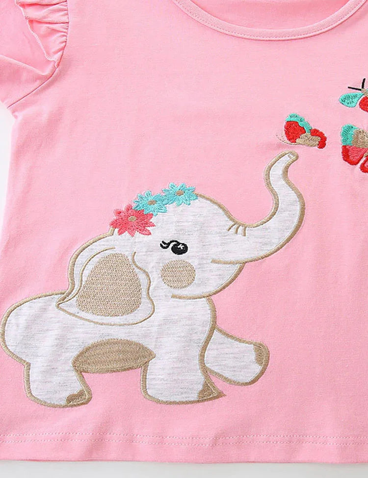 Baby Elephant Embroidery Short Sleeve T-Shirt and Shorts Set