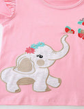 Baby Elephant Embroidery Short Sleeve T-Shirt and Shorts Set