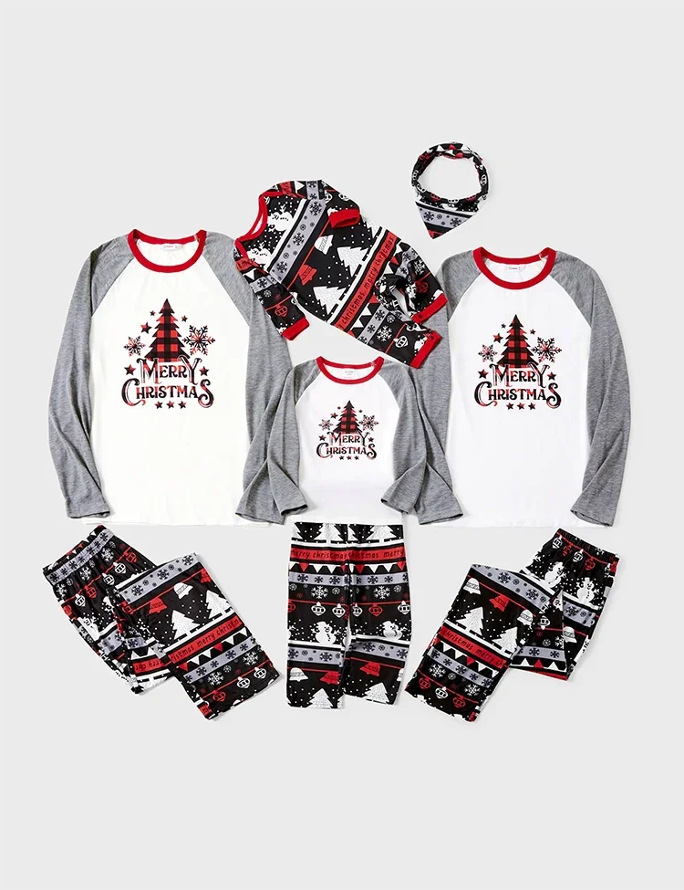Christmas Tree Snowflake and Letters Print Family Matching Pajamas Sets