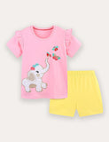 Baby Elephant Embroidery Short Sleeve T-Shirt and Shorts Set