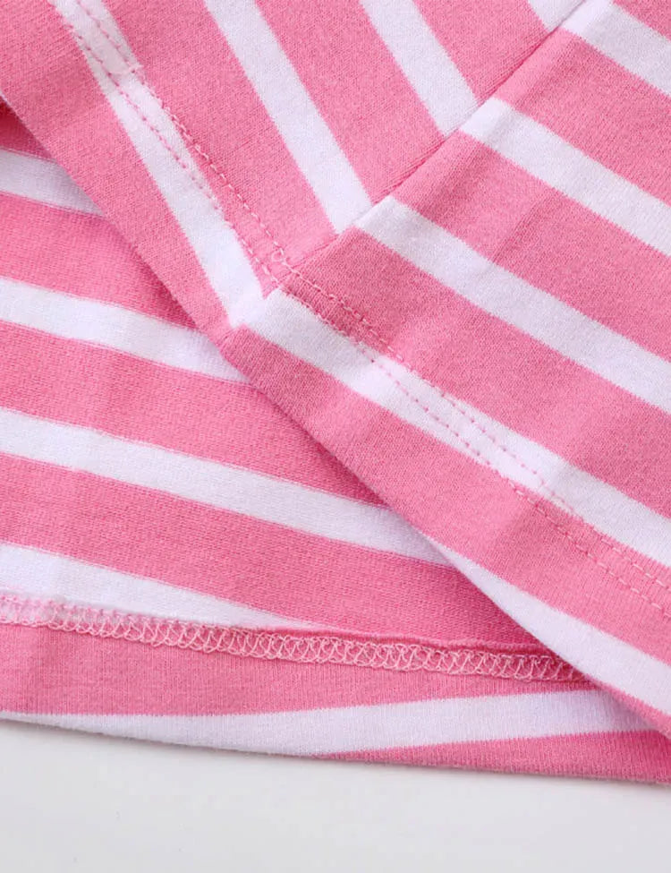 Brown Rabbit Appliqué Ruffled Striped Dress