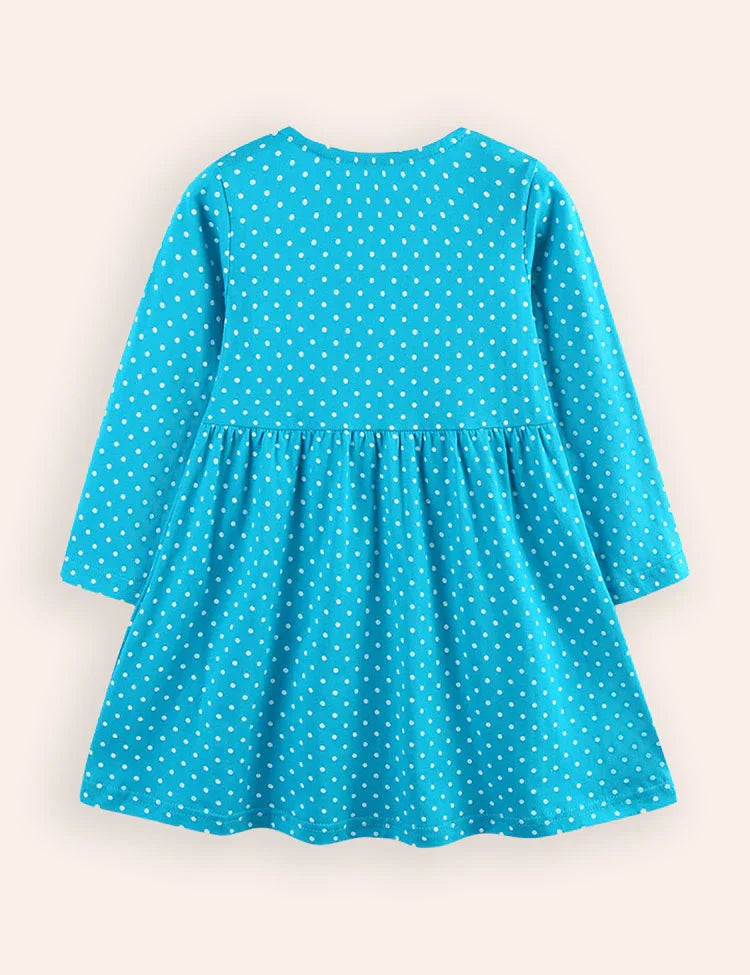 Bird Embroidered Long-sleeved Dress