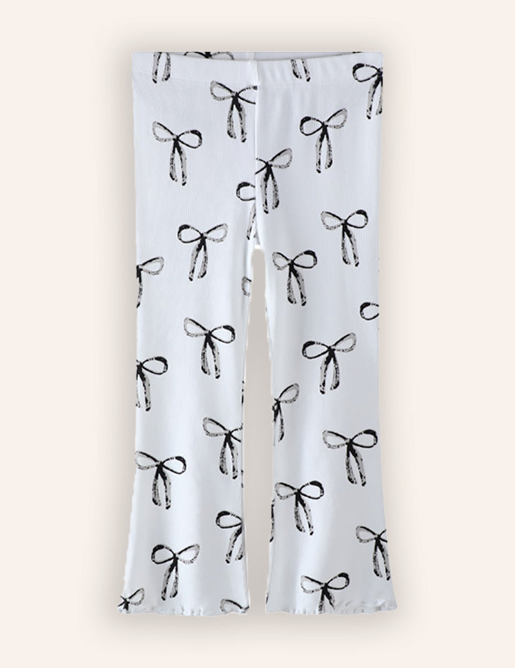 Bow Printed Flared Leggings