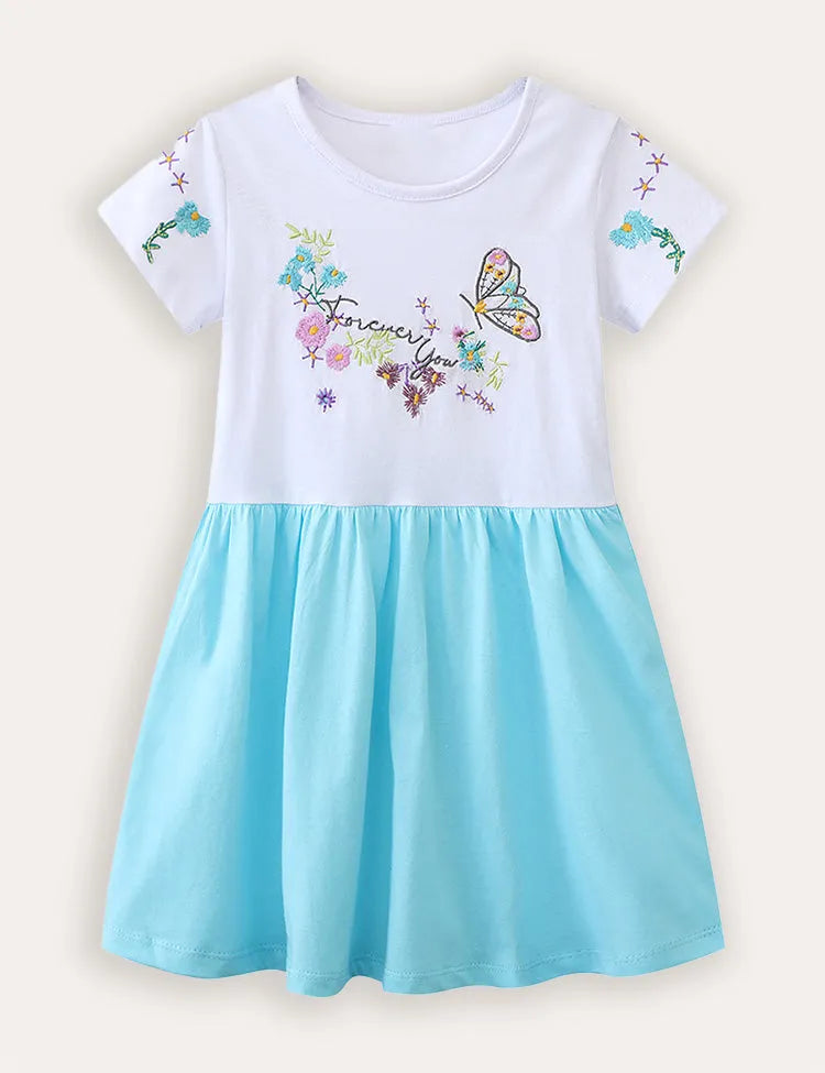 Butterfly Flower Embroidered Cotton Dress