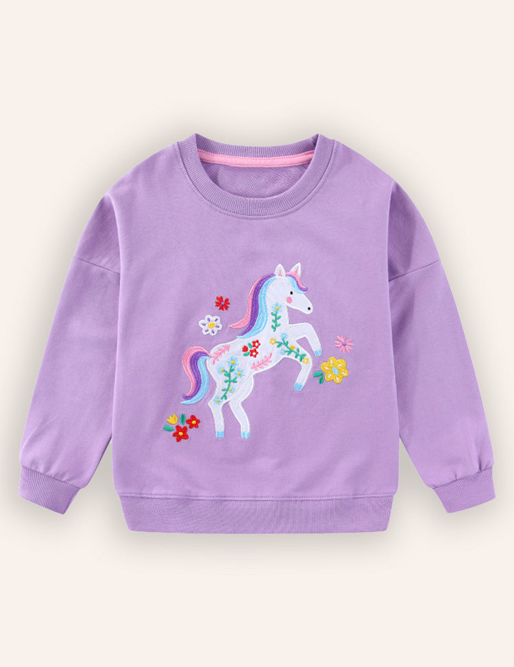 Unicorn Embroidered Long-sleeved Sweatshirt
