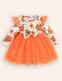 Halloween Pumpkin Long-sleeved Tulle Dress