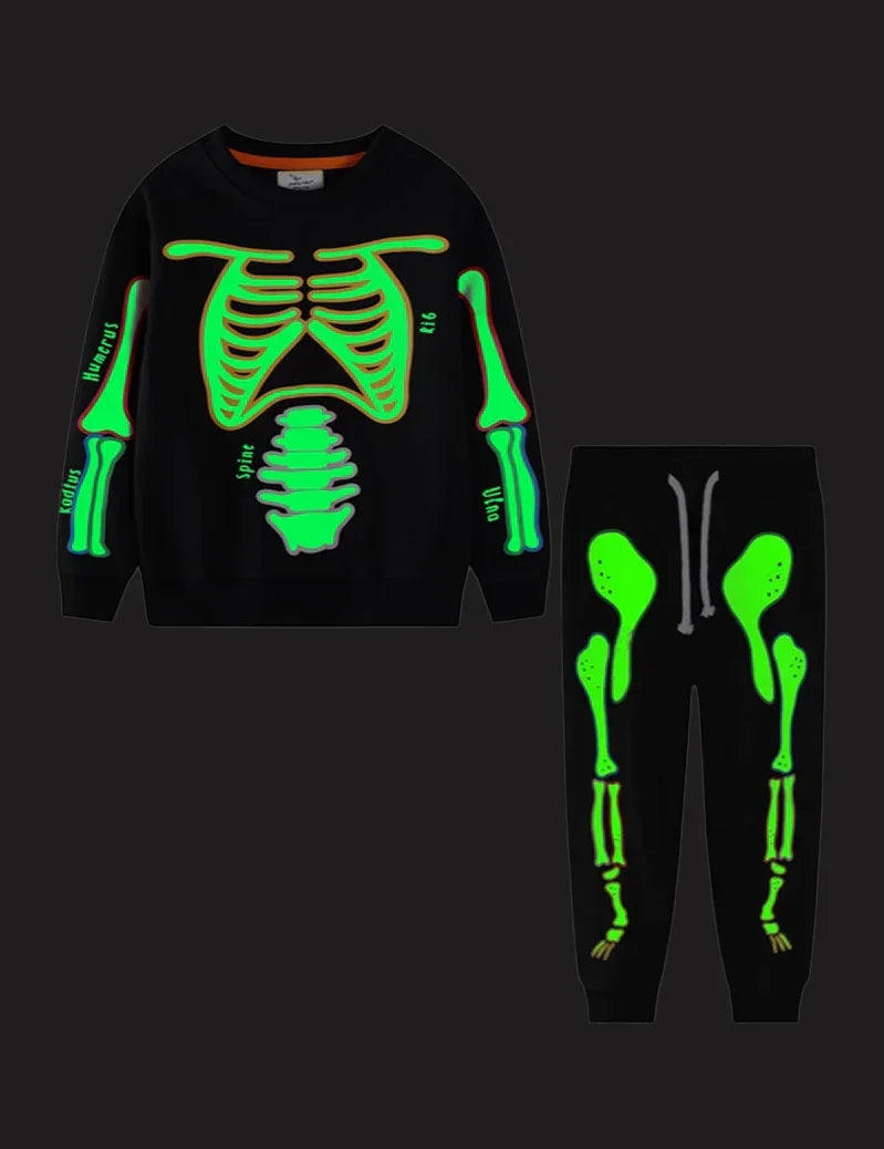 Halloween Luminous Skeleton Print Sweatshirt & Pants
