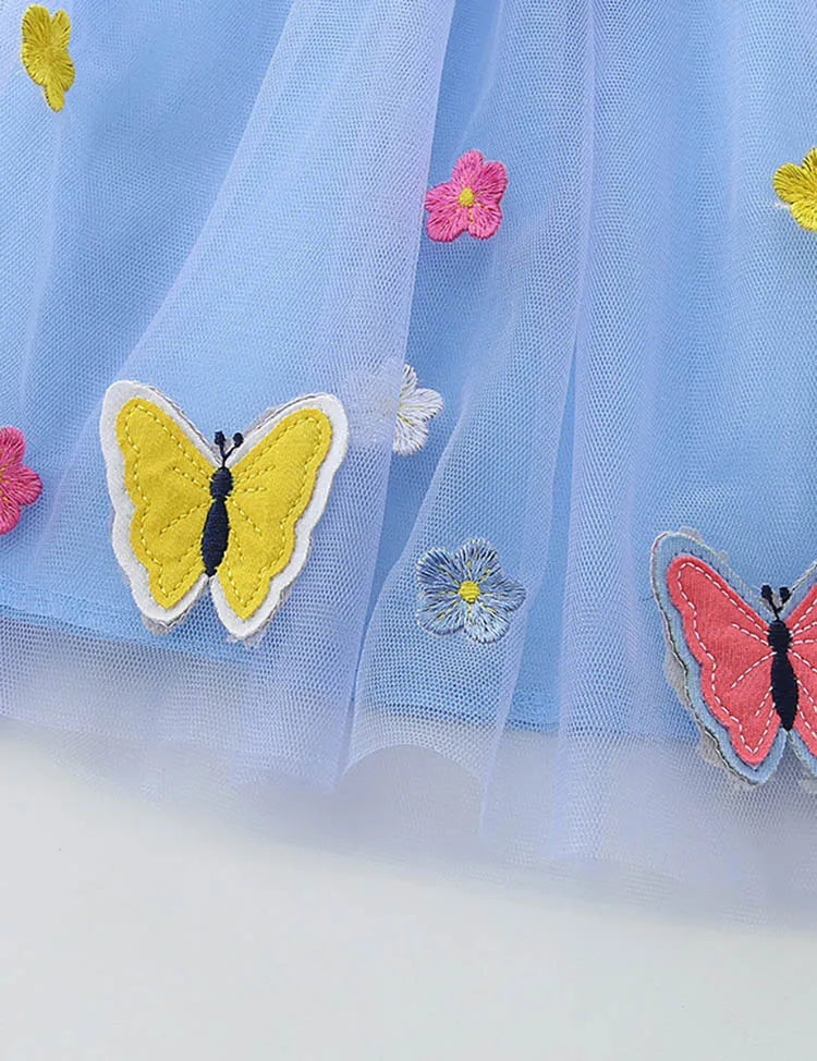Butterfly Flower Embroidered Tulle Dress