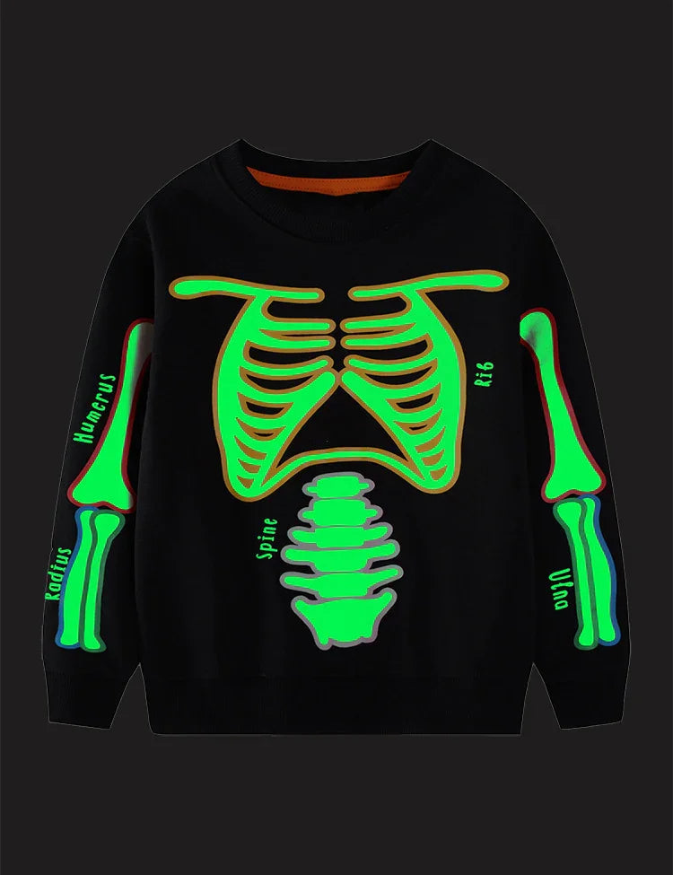 Halloween Luminous Skeleton Print Sweatshirt & Pants
