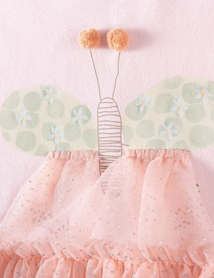 Butterfly Appliqué Long Sleeve Tulle Dress