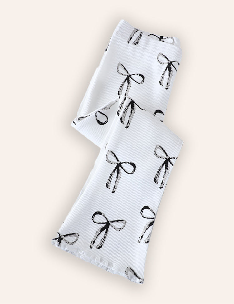 Bow Printed Flared Leggings