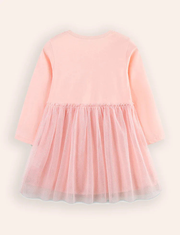 Bunny Printed Long Sleeves Tulle Dress