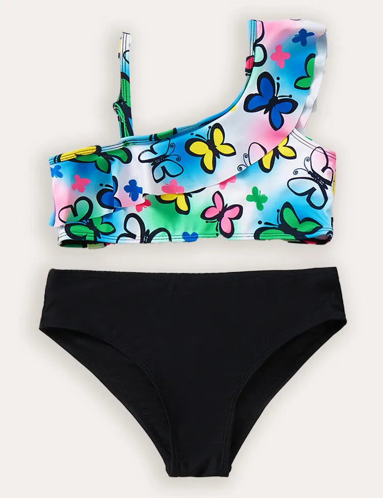 Butterfly Print Split Swimsuit