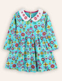 Flower Print Long-sleeved Princess Dress