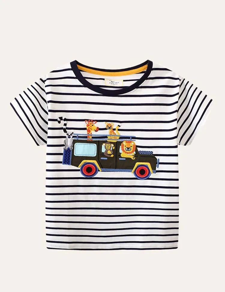 Animal Friends Striped Appliqué T-shirt - Mini Taylor