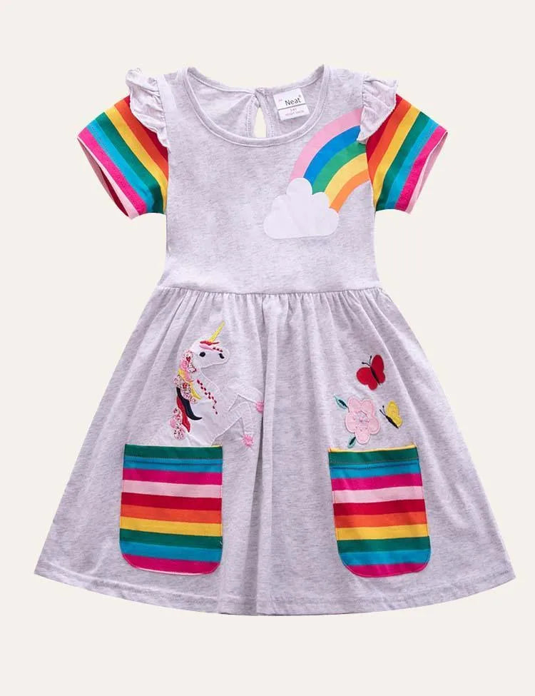Rainbow Unicorn Appliqué Dress - Mini Taylor
