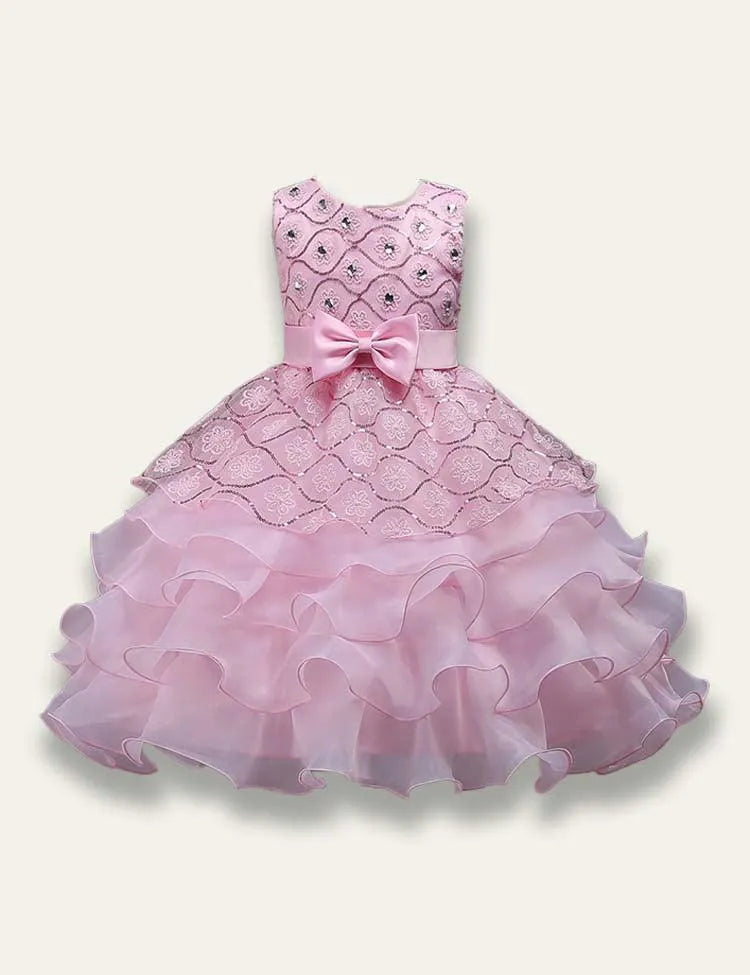 Bowtie Fluffy Studded Sequin Princess Party Dress - Mini Taylor