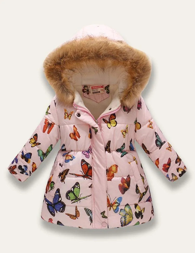 Butterfly Printed Fur Collar Coat - Mini Taylor