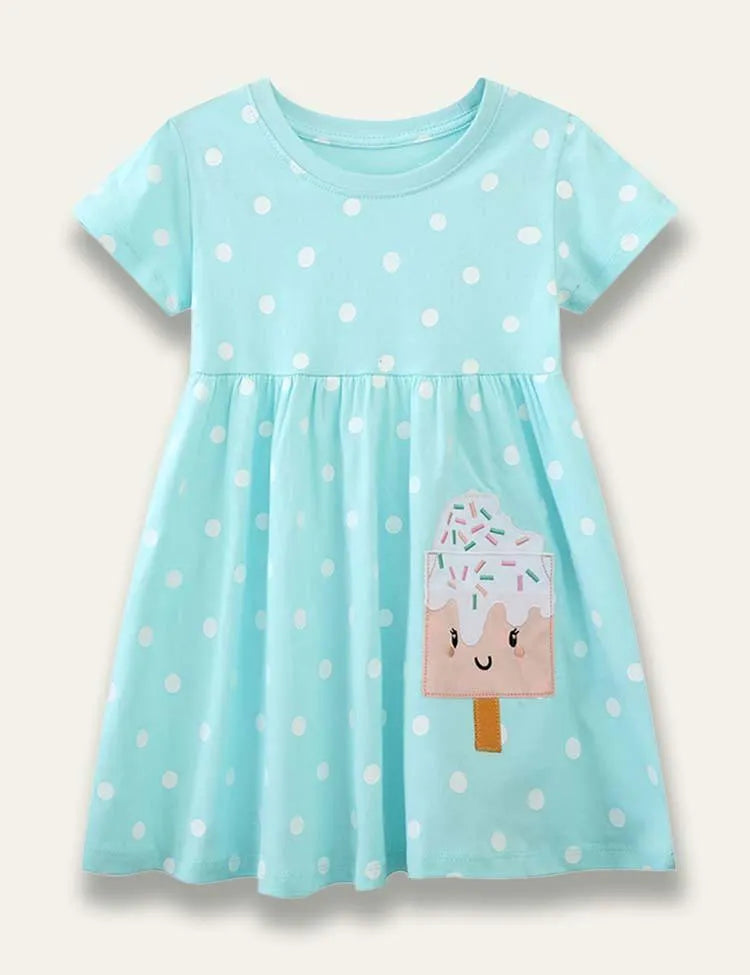 Cartoon Ice Cream Appliqué Dot Dress - Mini Taylor