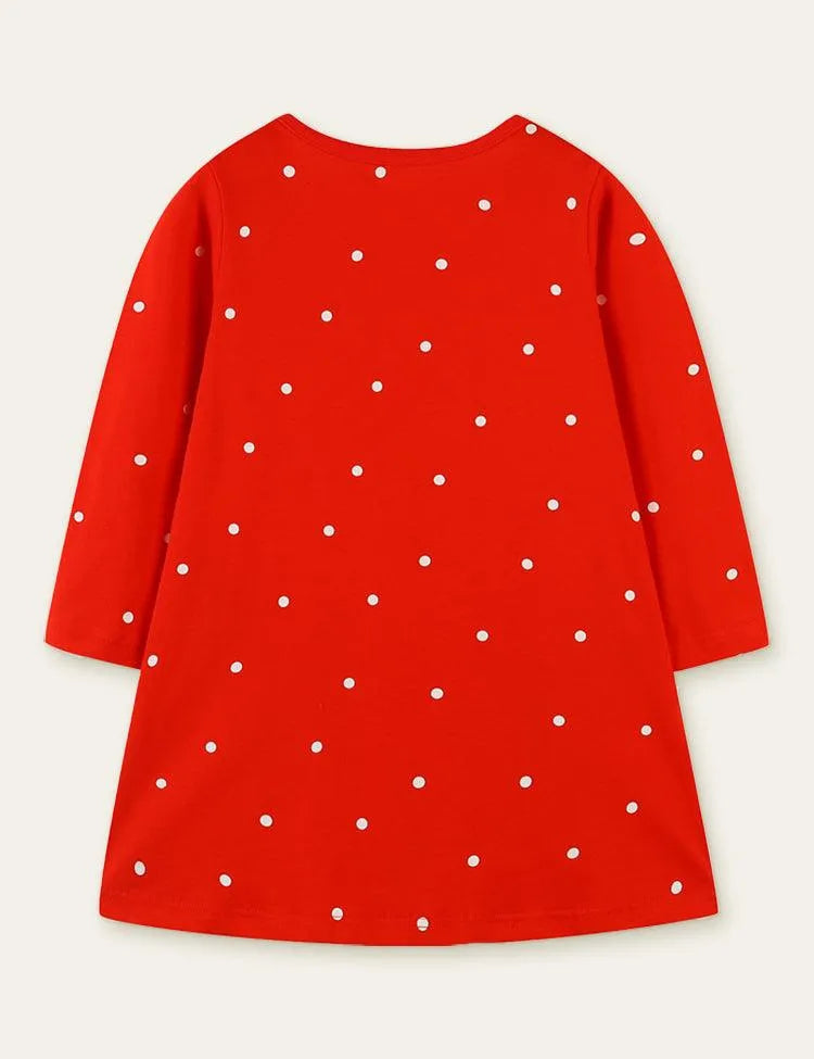 Elk Appliqué Polka Dot Long Sleeve Dress - Mini Taylor