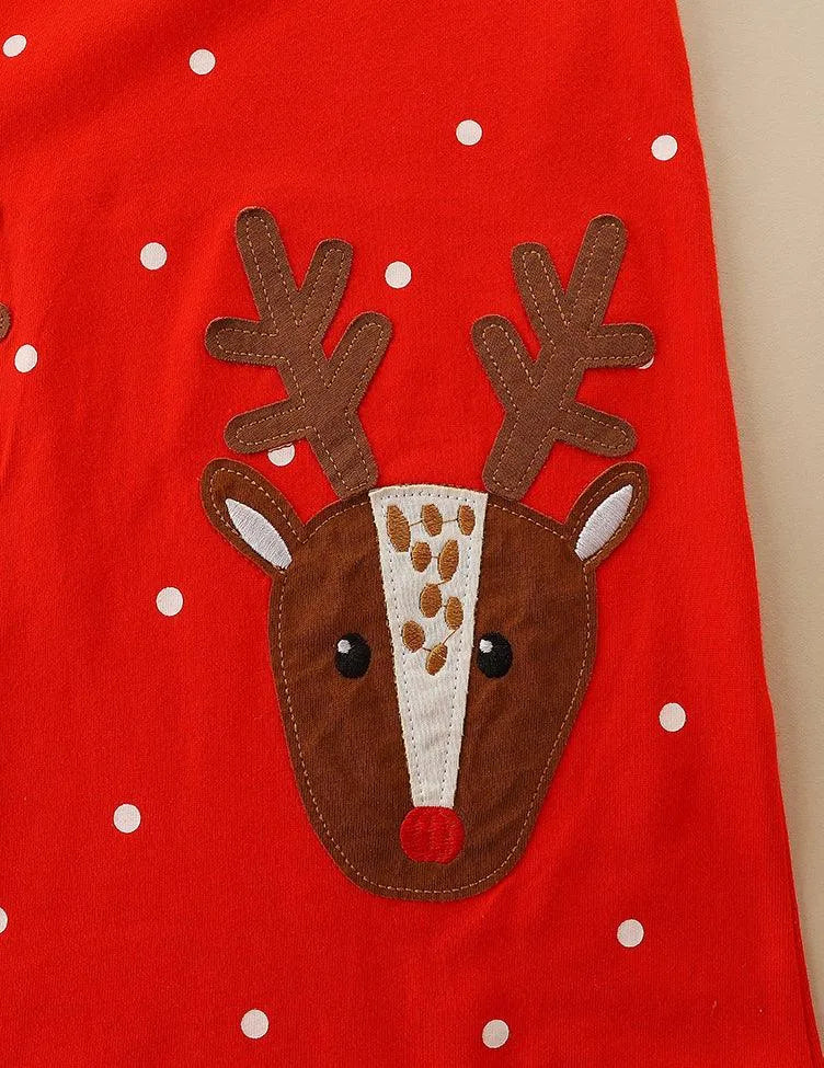 Elk Appliqué Polka Dot Long Sleeve Dress - Mini Taylor