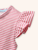 Puppy Embroidered Striped Dress