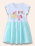Cartoon Unicorn Appliqué Dress