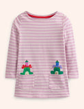 Cartoon Frog Appliqué Gúna Striped