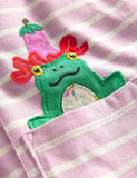 Cartoon Frog Appliqué Gúna Striped