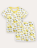 Car Print Short Sleeve T-Shirt and Shorts Set