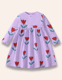 Rose Printed Long Sleeve Dress - Mini berni