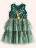Festival Floral Reindeer Embroidered Tulle Dress