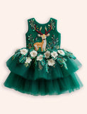 Festival Floral Reindeer Embroidered Tulle Dress