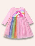 Cartoon Rainbow Unicorn Clóbhuailte Tulle gúna