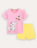 Baby Elephant Embroidery Short Sleeve T-Shirt and Shorts Set