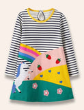 Rainbow Unicorn Appliqué gúna striped