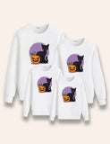 Oíche Shamhna Cat Dubh Pumpkin Clóbhuailte Geansaí Meaitseála Teaghlaigh