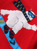 Snowboarding Polar Bear Appliqué Muinchille Fada T-léine