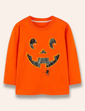 Oíche Shamhna Glowing Pumpkin Smile Clóbhuailte Muinchille Fada T-léine