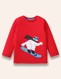Snowboarding Polar Bear Appliqué Muinchille Fada T-léine
