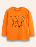 Cnámharlach Pumpkin Cartún Oíche Shamhna T-léine Clóbhuailte Muinchille Fada