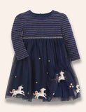 Unicorn Appliqué Starry Tulle gúna striped
