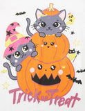 Oíche Shamhna Cartoon Cat Pumpkin Muinchille Fada T-léine ruffled