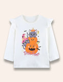 Oíche Shamhna Cartoon Cat Pumpkin Muinchille Fada T-léine ruffled